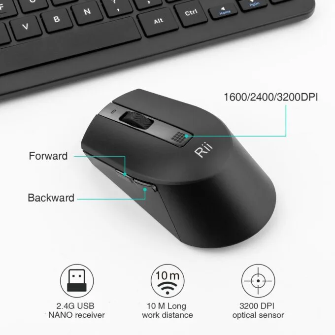 Rii Keyboard & Mouse Wireless 2.4GHz Combo Compact Size RKM709 — image 5