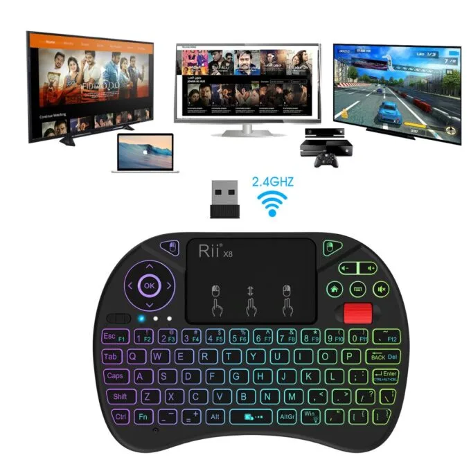 Rii Mini Keyboard Wireless 2.4GHz with Touchpad, Scrollwheel & Media Keys RGB X8 — image 3