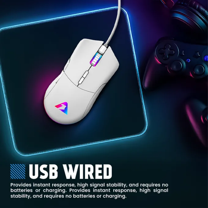 Armaggeddon Gaming Mouse Wired 12000CPI Silent , HUANO Switches FALCON V STEALTH White — image 3
