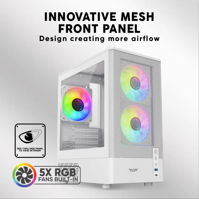 Armaggeddon Gaming Case M-ATX AQUARON NEMO 3 White (5x RGB Fans & 250W 80+ PSU) — image 3