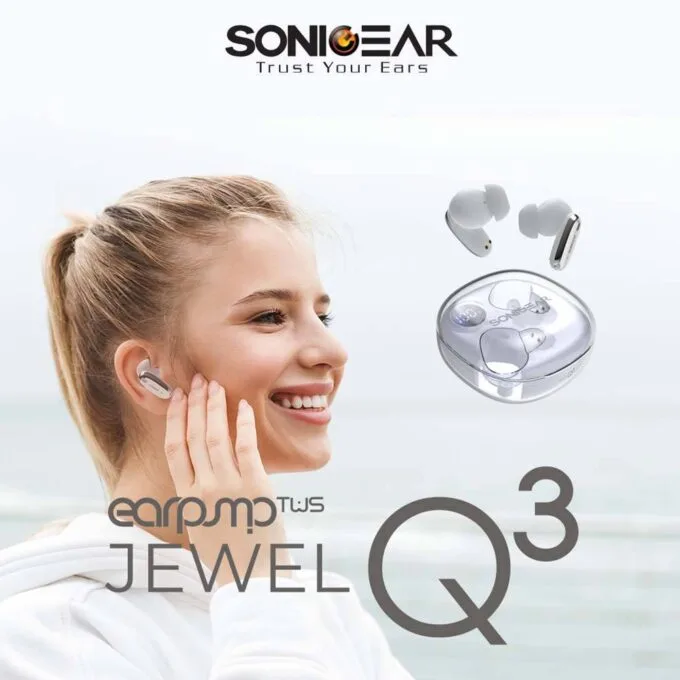 SonicGear Earphones Bluetooth ANC+Display EarPump Jewel Q3 White — image 3