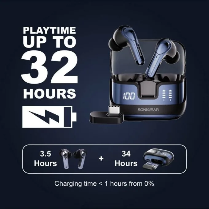SonicGear Earphones Bluetooth & USB-C Dongle for PC EarPump XP2 Obsidian — image 3