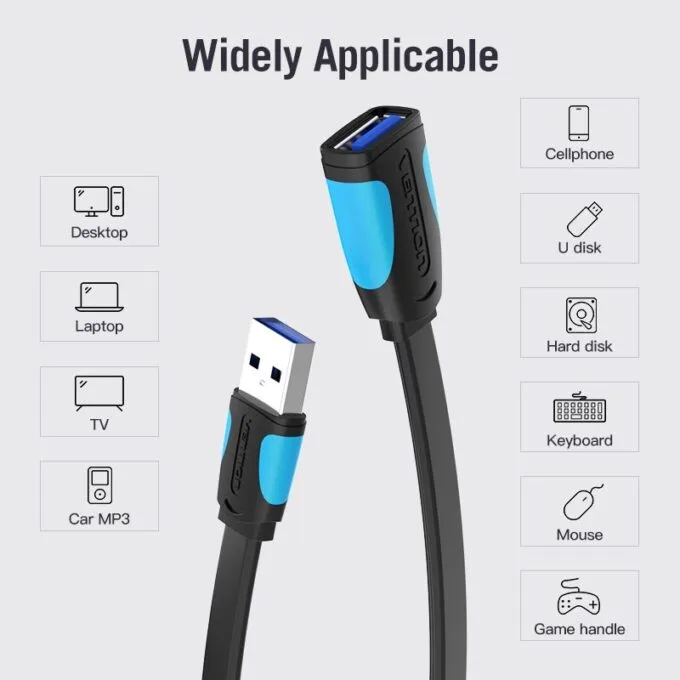 Vention IT Cable USB-A 3.0 M-F Extension Flat 1.5m Black VAS-A13-B150 — image 3