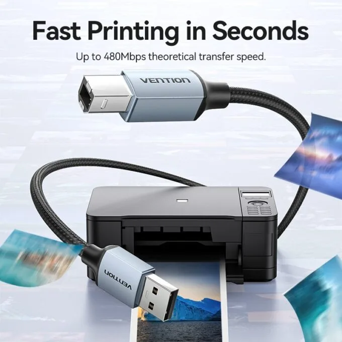 Vention IT Cable USB-A 2.0 to USB-B Printer Braided 10.0m Aluminium Grey CTTHL — image 4