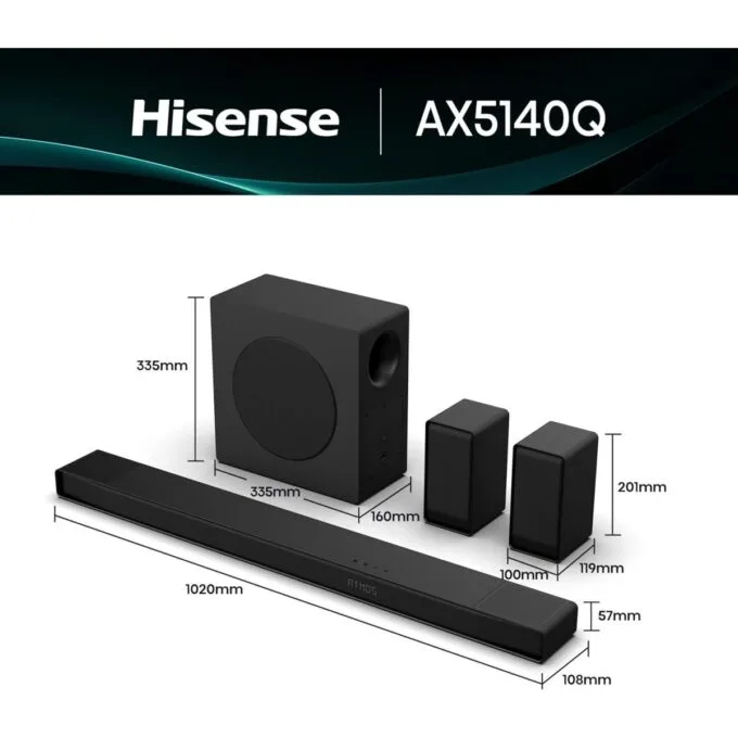 Hisense Soundbar AX5140Q 5.1 4 600W Dolby Atmos + Wireless Rear Speakers — image 12