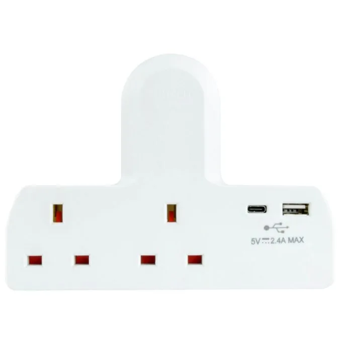Mercury POWER Extension Wall Plugin 2 Gang 13A with 1xUSBC 1xUSBA 15W 429.849UK — image 1