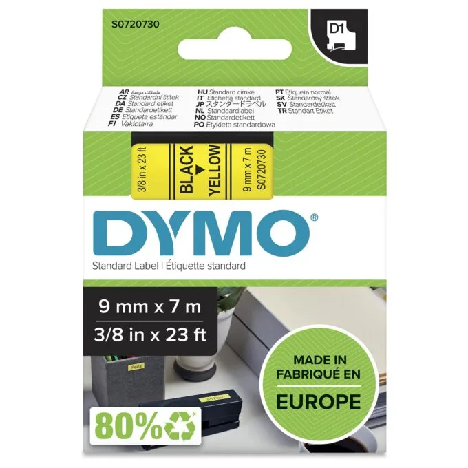 DYMO D1 Standard - Black on Yellow - 9mm label-making tape — image 2