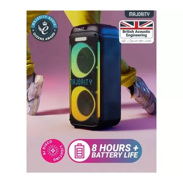 Majority Speakers Portable Karaoke PULSE P2 120W 2x6.5'' Wired Mic BT/USB/RGB UK — image 4