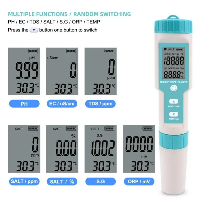 Noyafa Water Quality Tester with 7-in-1 Measurement (pH, TDS, EC, Salinity, S.G., ORP, Temperature), High-Precision Probe, IP67 NF-C600 — image 4