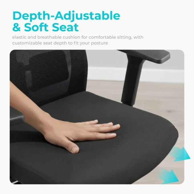 Lumivida Office Chair Ergonomic Mesh Lumbar Support Adjustable Seat/Armrest Black CH05-7 — image 4