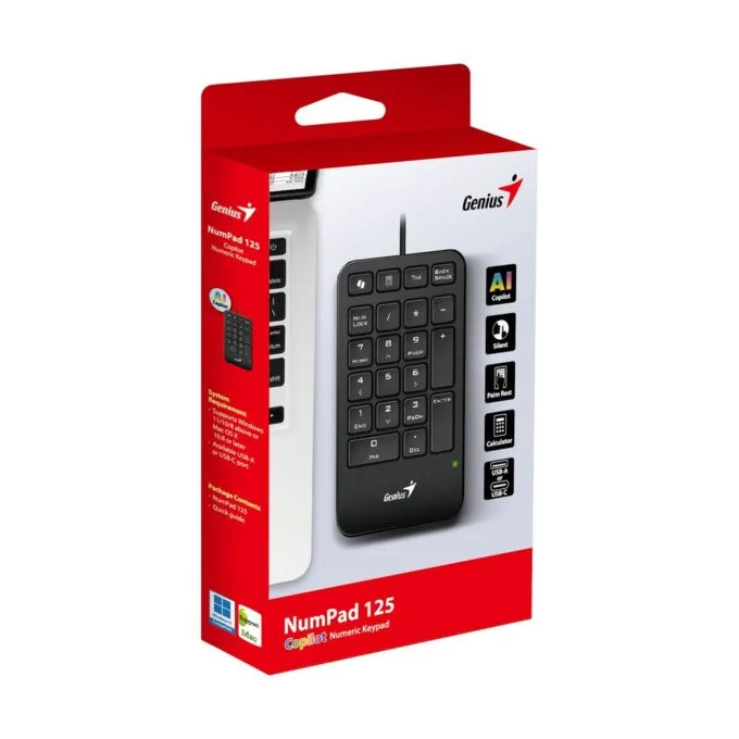 Genius Keyboard Numeric Pad Wired AI w/Palm Rest USB-A NumPad 125 — image 3