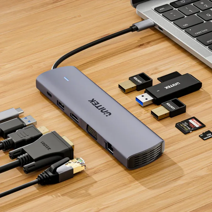 Unitek D1113B USB-C Hub USB3.0 HDMI/VGA, Gigabit Lan, SD Card, Audio & PD100W — image 4