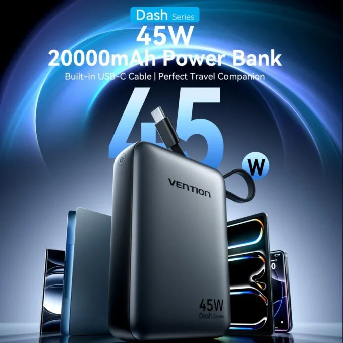 Vention Powerbank 20000mAh 45W 2xUSBC 1xUSBA + Built-in USBC Cable FHGH0-TY — image 4
