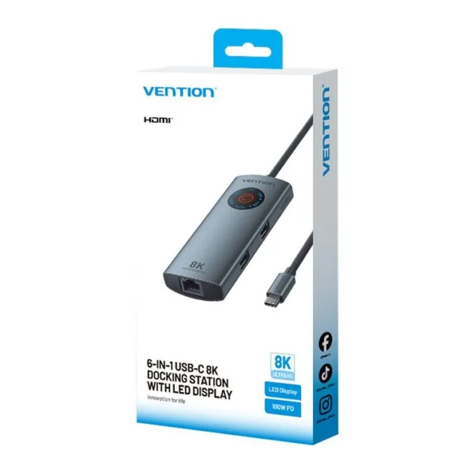 Vention HUB USB-C 3.2 Gen1/8K-HDMI/Gb/PD + LED Display & Switch TQZHB — image 4