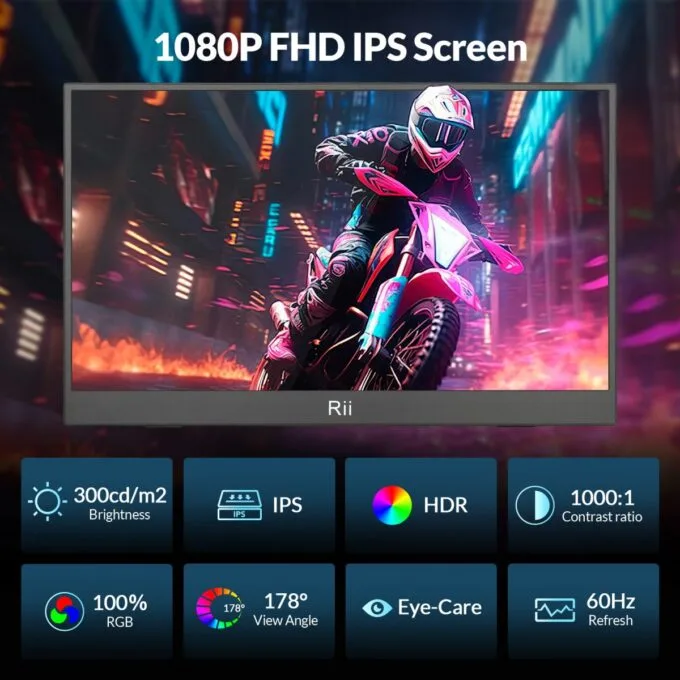 Rii Monitor Portable 15.6" Full-HD with USB-C/HDMI & Case/Stand RS100 — image 4