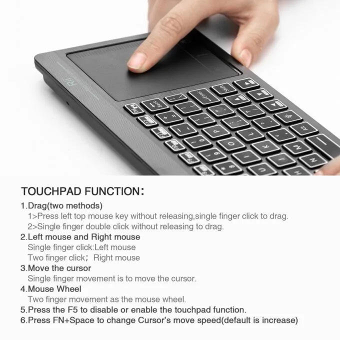 Rii Mini Keyboard Wireless 2.4GHz & Bluetooth with Large Touchpad & Media Keys RGB RT518S — image 5