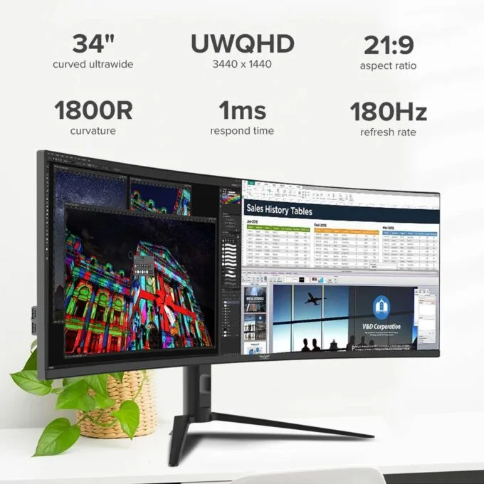 Armaggeddon Gaming Monitor 34'' Curved 1800R 3.5K 180Hz 1ms XC34UWQHD Super 180 Black — image 4