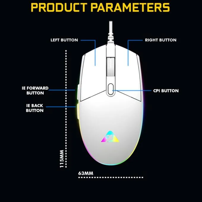 Armaggeddon Gaming Mouse Wired 12800CPI Silent RAVEN III SIGMA STEALTH White — image 4