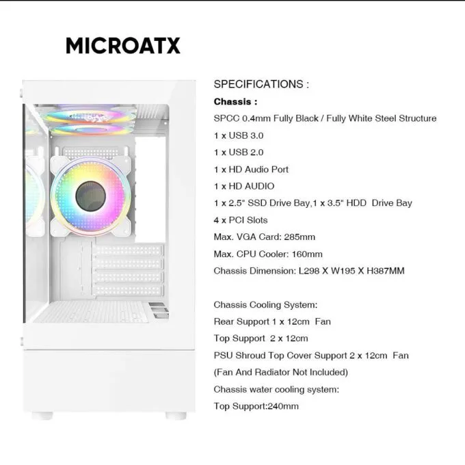 Armaggeddon Gaming Case M-ATX AQUARON DUPLEX 2 CHROMA White (3x Chroma Fans) — image 6