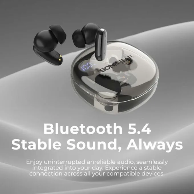 SonicGear Earphones Bluetooth ANC+Display EarPump Jewel Q3 Black — image 4