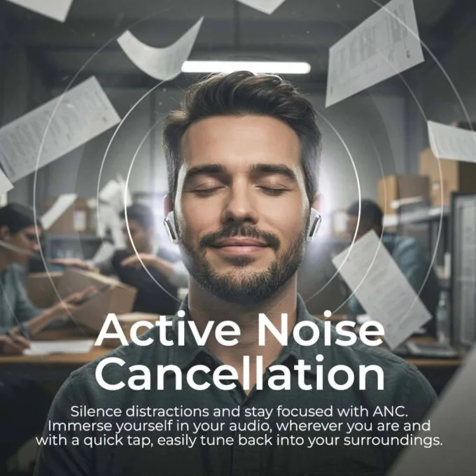 SonicGear Earphones Bluetooth ANC+Display EarPump Jewel Q3 White — image 4