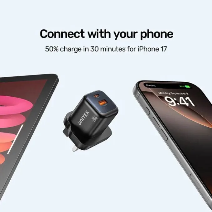 Unitek Charge Wall GaN 20W USBCx1 & USBAx1 UK P1128 Black — image 4