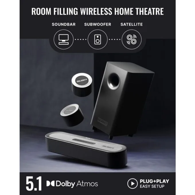 Majority Soundbar BOWFELL HALO ATMOS 5.1 300W Wireless Sub & 2 Wireless Speakers — image 4