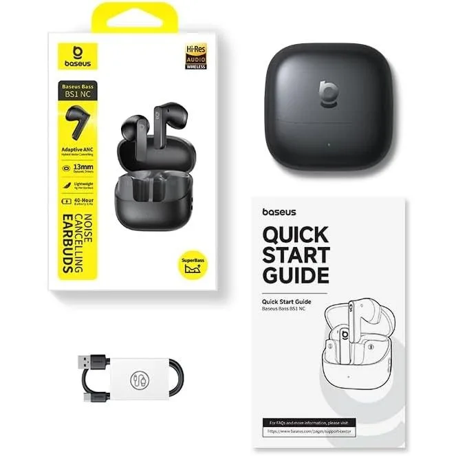 Baseus Headphones In Ear TWS, ANC, LDAC Hi-res Audio, IP55,40H Battery Life, 6-Mic AI ENC, Bass BS1 Black — image 8