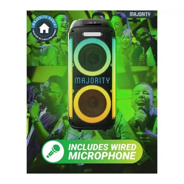 Majority Speakers Portable Karaoke PULSE P2 120W 2x6.5'' Wired Mic BT/USB/RGB UK — image 5