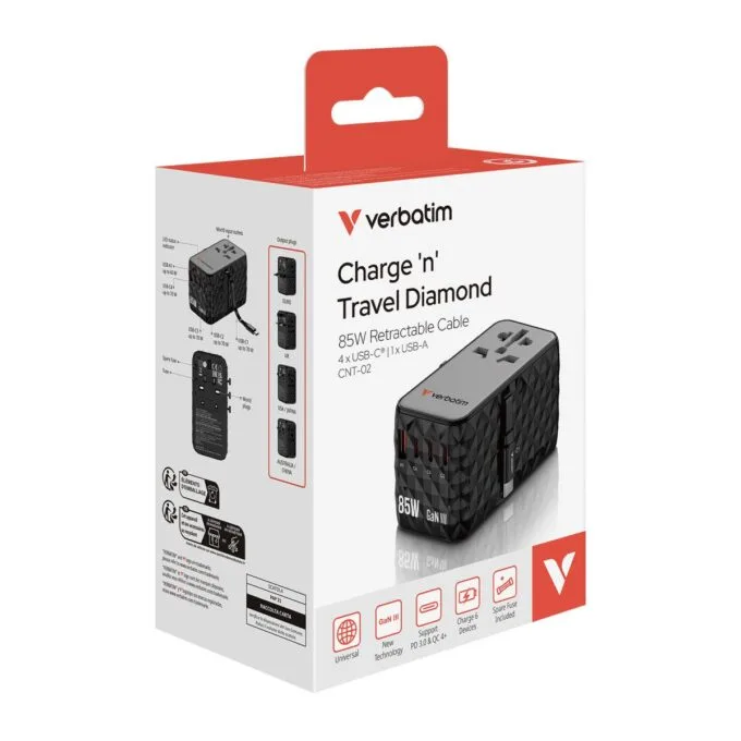 Verbatim Universal Charger Travel Adapter USB-C Retractable Cable 85W CNT-02 — image 5