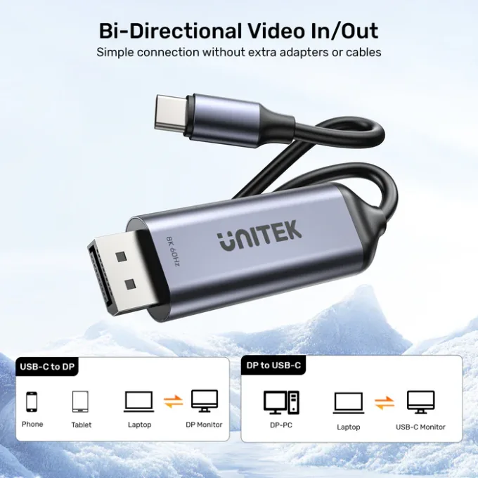 Unitek Converter USB-C to DP Cable 8K60Hz 1.8m Bidirectional V1423D — image 5