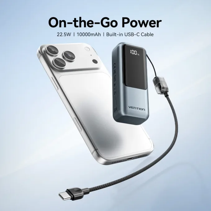 Vention Powerbank 10000mAh 22.5W Built-in USB-C Lanyard + Display FKOH0 — image 5