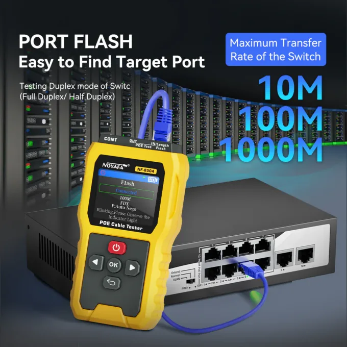 Noyafa Multi-Function Cable Tester for Continuity & Wiremap, PoE, Length Measurement, Port Flash, Color Screen & Rechargeable Battery NF-8504 — image 5