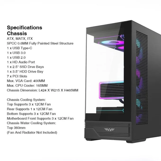 Armaggeddon Gaming Case ATX AQUARON XTREME X10 With 10x ARGB Fans — image 9