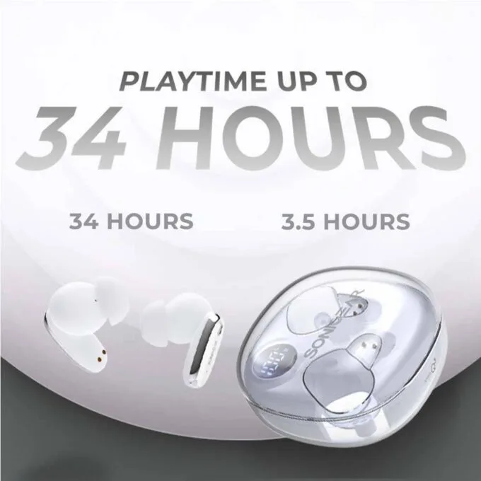 SonicGear Earphones Bluetooth ANC+Display EarPump Jewel Q3 White — image 5