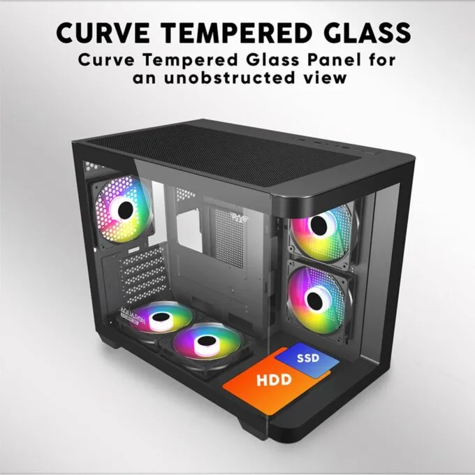Armaggeddon Gaming Case ATX AQUARON X-Curve GiGa 10 E X10 With 10x ARGB Fans Black — image 4