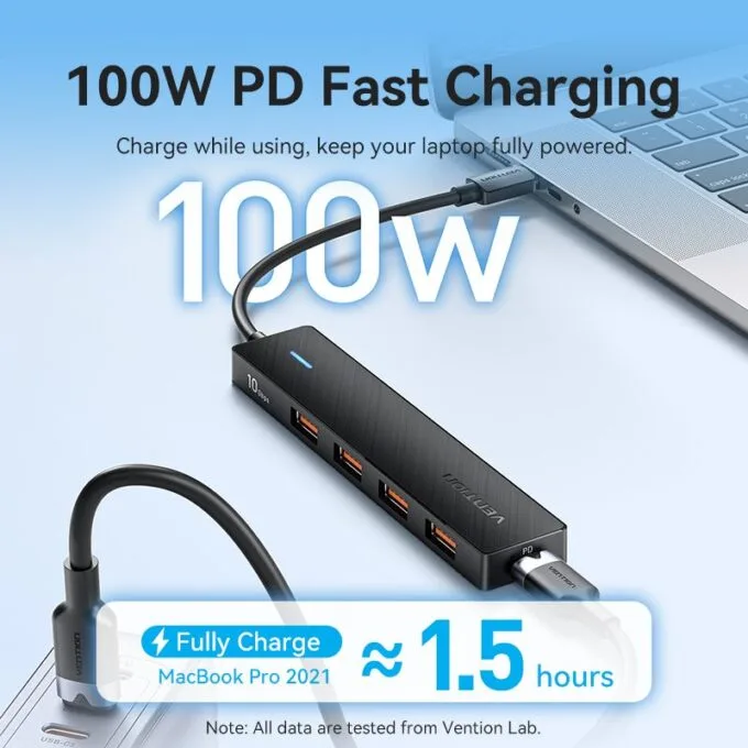 Vention IT HUB USB-C 3.2 4xA + PD100W USB-C Port CKCBB — image 6