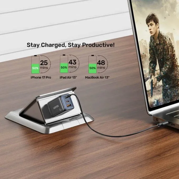 Unitek Charge Wall GaN 65W USBCx2 USBAx1 UK P1130 Black — image 4