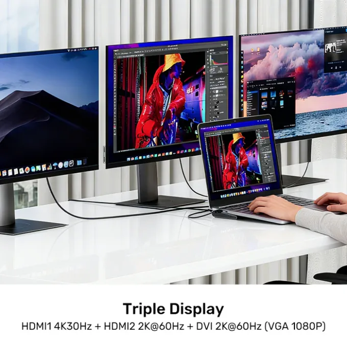 Unitek USB-C Hub Docking Station 11in1 USB3.0 2xHDMI/1xDVI/Gb Lan/Audio/PD100W D1147A — image 5