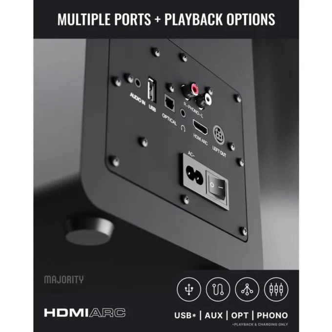 Majority Speakers Active D100X 100W 5'' 3-Way BT/USB/HDMI/DSP/Phono Black (pair) — image 5