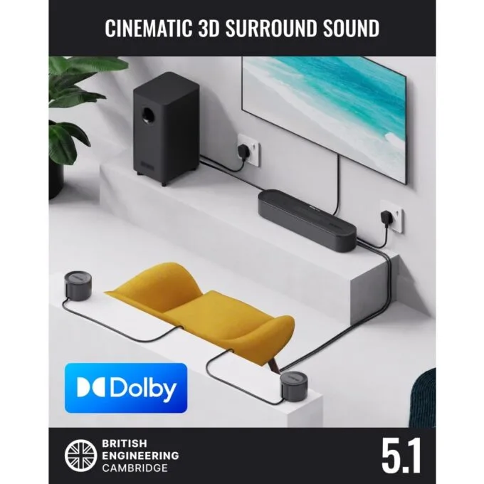 Majority Soundbar BOWFELL HALO DOLBY 5.1 230W Wired Sub & 2 Satellite Speakers — image 5