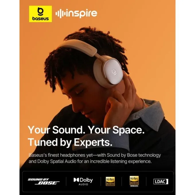Baseus Headphones Over Ear, ANC, Dolby Audio, Hi-Res Audio, 100H Playtime, Inspire XH1 By BOSE  White — image 8