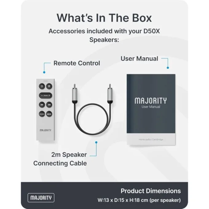 Majority Speakers Active D50X 60W 2.0 BT/USB/Optical/HDMI ARC Black (pair) — image 6