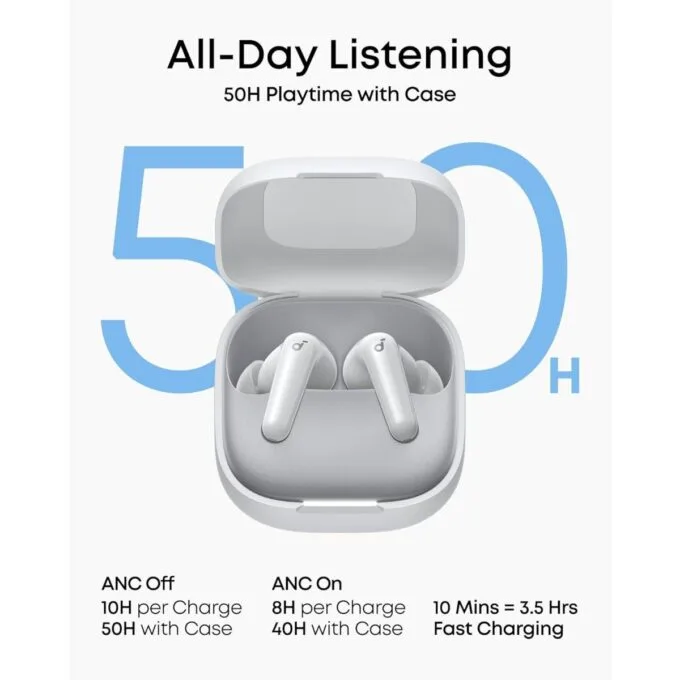 Anker Soundcore TWS Earphones R60i NC HiRes Audio , Translation Earbuds, 50H Playtime White — image 5