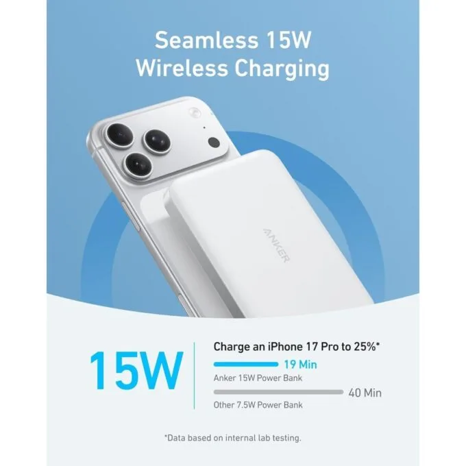Anker Mobile Powerbank Wireless 10000 15W Ultra Slim Qi2 MagGo White — image 3