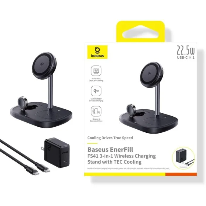 Baseus Charger Desktop Wireless 3in1 EnerFill FS41 TEC Cooling (45W Adapter EU + 1m C to C Data Cable Black Included) — image 8