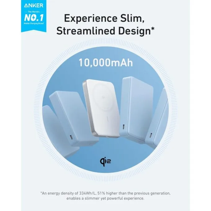 Anker Mobile Powerbank Wireless 10000 15W Ultra Slim Qi2 MagGo White — image 4