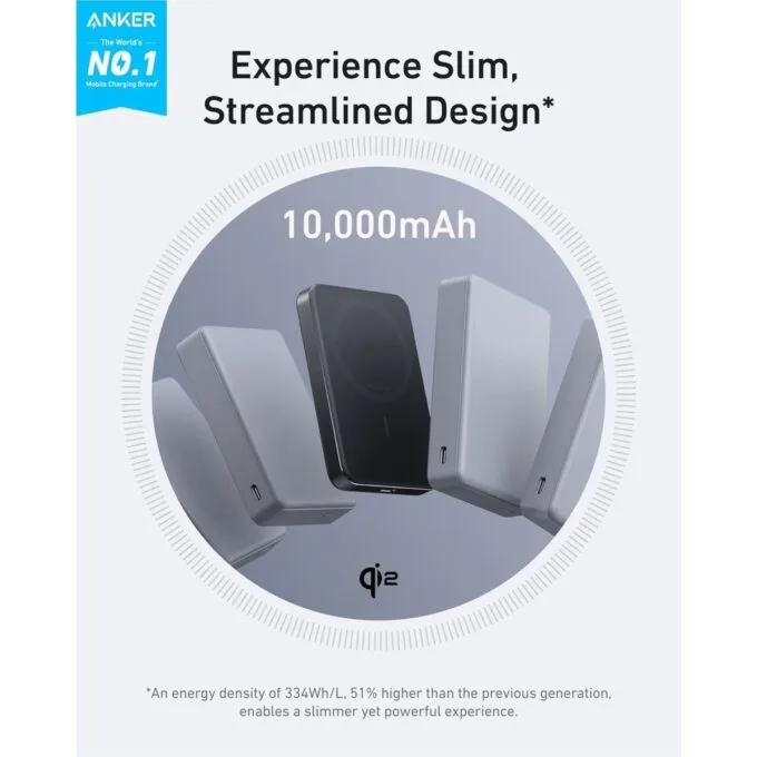 Anker Mobile Powerbank Wireless 10000 15W Ultra Slim Qi2 MagGo Black — image 3