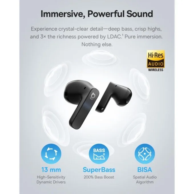 Baseus Headphones In Ear TWS, ANC, LDAC Hi-res Audio, IP55,40H Battery Life, 6-Mic AI ENC, Bass BS1 Black — image 4