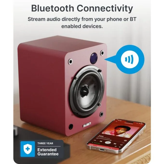 Majority Speakers Active D50X 60W 2.0 BT/USB/Optical/HDMI ARC Maroon (pair) — image 3